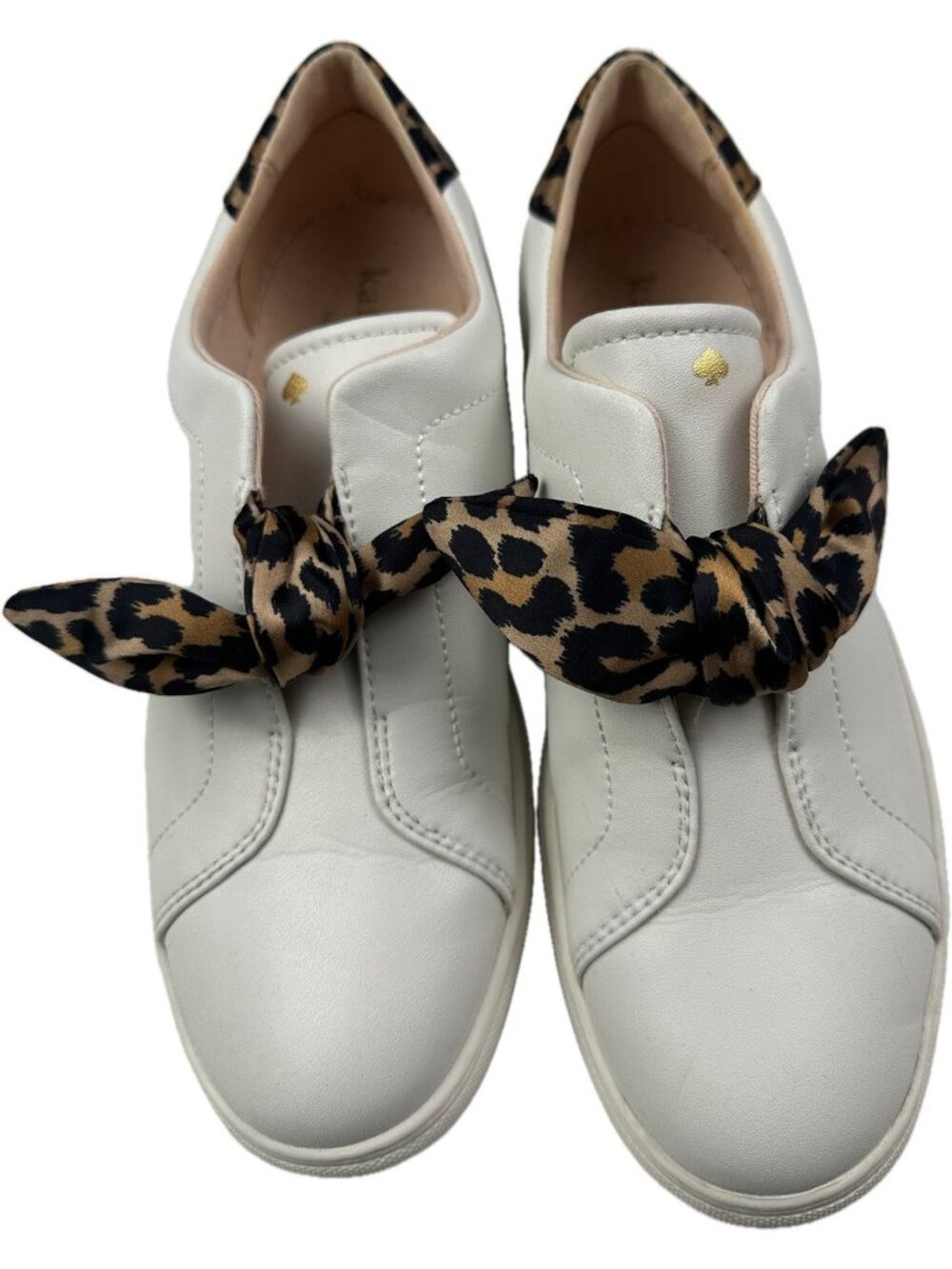 Kate Spade East End Animal Print Bow Leather Sneakers White 7.5 B